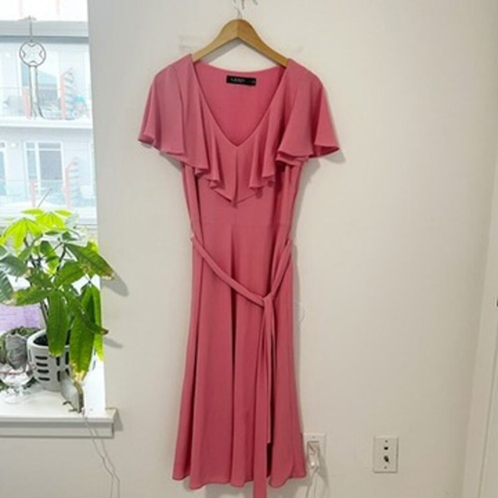 Lauren Ralph Lauren Pink Ruffle Midi Dress Size 4
